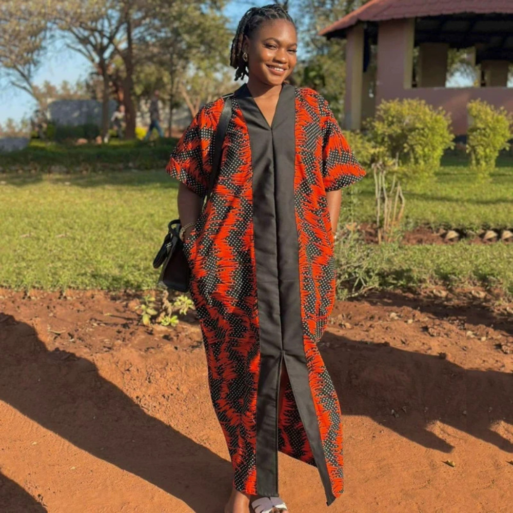 ZARA Plus Size Color Block Long Dress African Print Loose Robe